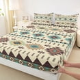 thumbnail image 3 of Homewish Rustic Western Aztec Queen Sheet Sets,Bohemian Style Flat Sheet,Beige Cyan Brown Queen Fitted Sheet For Men Women,Breathable Home Decor,4-Piece, 3 of 7