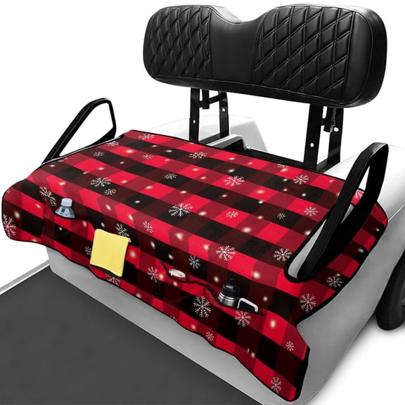 XYZCANDO Buffalo Plaid Snowflake Golf Cart Rear Seat Cover With 4 Pockets - Non Slip Washable Protector For 2 Passenger Golf Carts