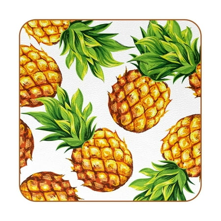 

OWNTA Paint Pineapple Green Leaves Summer Pattern Premium 6-Piece Square Coaster Set in Microfiber Leather - Non-Slip & Absorbent Cup Mats