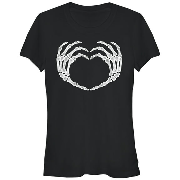 Junior's Lost Gods Halloween Skeleton Heart Hands  Graphic Tee Black Medium