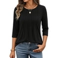 thumbnail image 2 of MOYIKO 3/4 Length Sleeve Womens Tops Round Neck T Shirts Pleated Tunic Summer Blouses Dressy Casual, 2 of 7