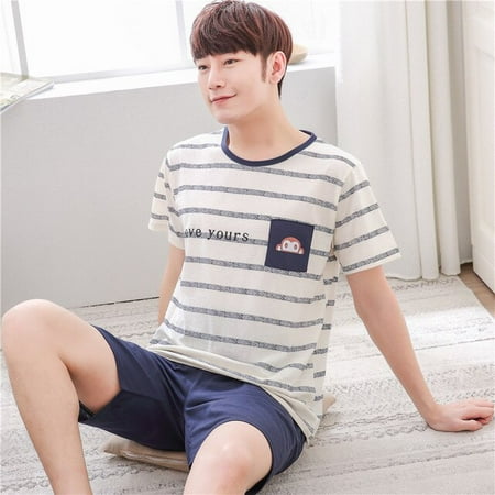 

QWZNDZGR Summer Men Pyjamas Short Sleeved Cotton Cartoon Pajamas Set Casual Sleepwear Pyjamas Night Suits Pijamas Plus Size 3XL Homewear