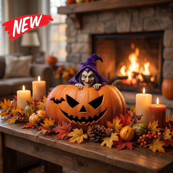 Halloween Decorations Savings, Tarmeek Creative Resin Halloween Pumpkin Witch Figurine for Home Decor, Tabletop Decorative Ornament, 12.06x10.79x10.79cm Multicolor Statue for Festive Party Display