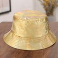 thumbnail image 4 of Unisex Bucket Hat Waterproof Holographic Adjustable Sun Protection Faux Leather Flat Top Fisherman Hat for Daily Outing, 4 of 10