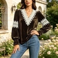 thumbnail image 5 of Lutiedan Velvet Tops for Women Lace V Neck Puff Long Sleeve Shirts Dressy Casual Fall Winter Velour Blouses S-XXL, 5 of 8
