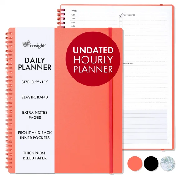 Ensight Daily Hourly Undated Planner 8.5 X 11 With Notes Section - Pink