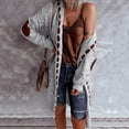 thumbnail image 4 of Womens Patchwork Cardigan Tops Long Sleeve Open Front Pockets Knit Sweaters Coat Slim Fit, 4 of 6