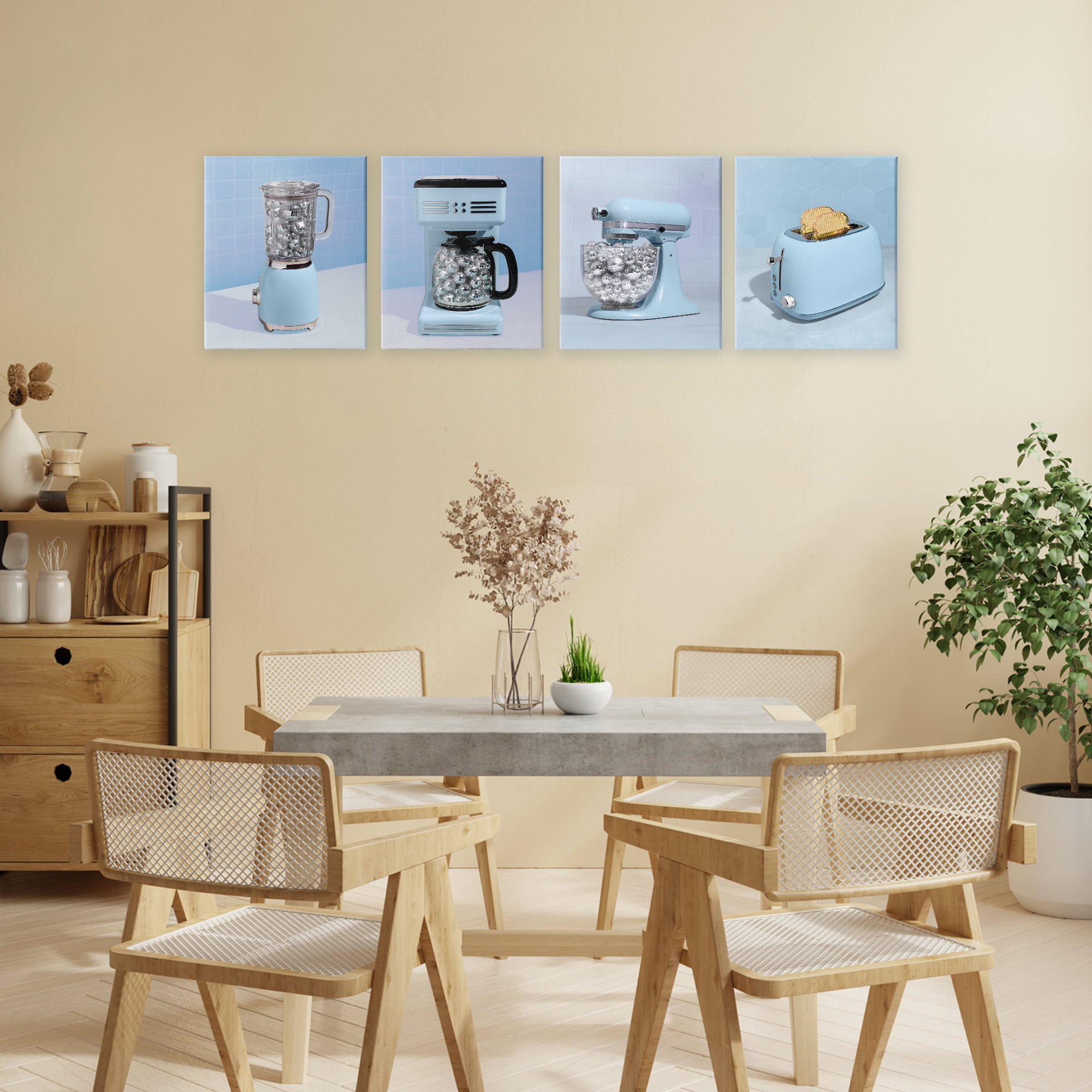 Stupell Industries Disco Kitchen Set over Blue 4 Piece Canvas Wall Art Set, design by LISH Creative