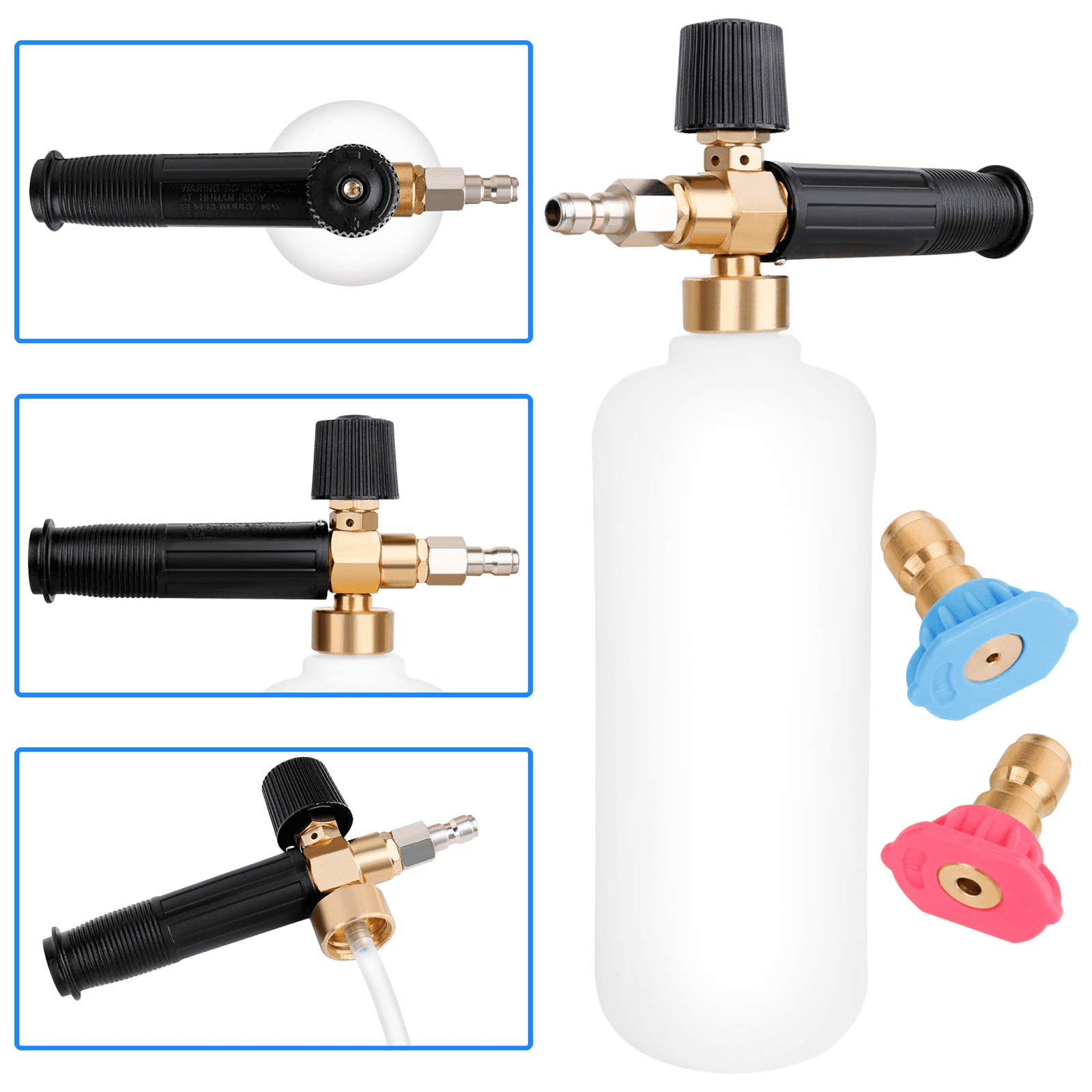 Bottle Snow Foam Lance Foam Cannon 1 L with 1/4’’ Quick Connector and 2 Pressure Washer Spray Nozzle Tips (12)