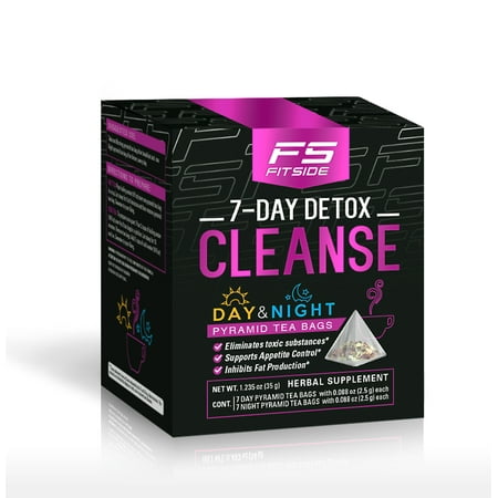 FITSIDE 7 - Day Detox Cleanse Day & Night Pyramid Tea Bags - Natural Herbal Body Supplement - Skinny