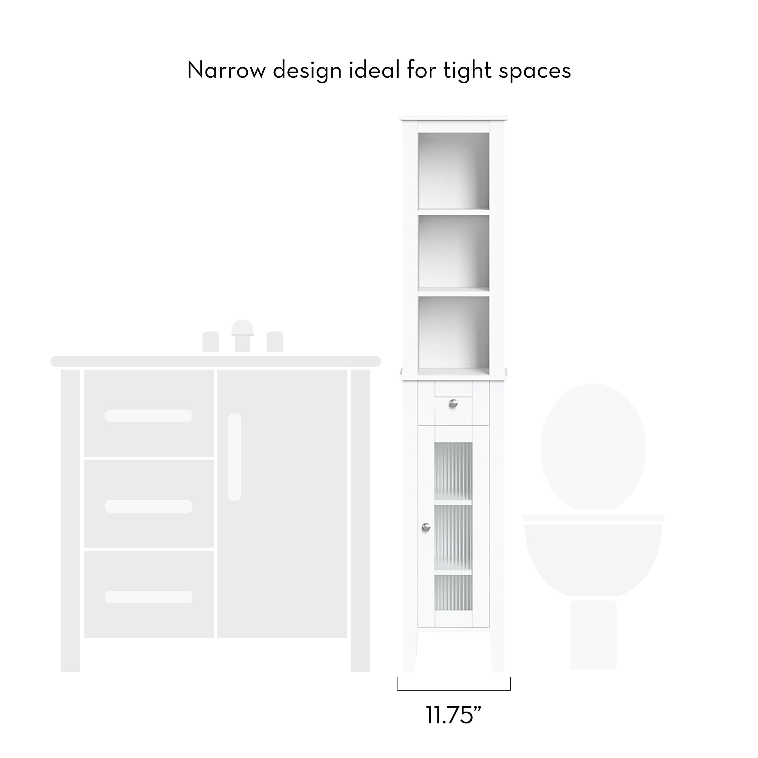 RiverRidge Prescott Tall Slim Bathroom Linen Storage Cabinet Organizer Shelf - White