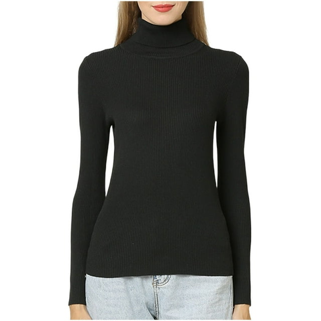 tarylea Hauts pour Femmes Col Roulé Manches Longues Chandail Ajusté Couleur Unie Décontracté Basique Automne Chemises Tendance