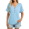 thumbnail image 2 of Camiseta TICTICMISS para mujer, cuello en V, manga corta, verano, verde claro, 2 of 6