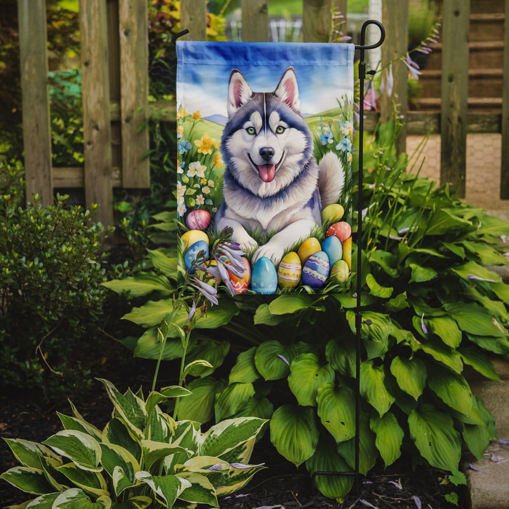 Siberian Husky Easter Egg Hunt Garden Flag