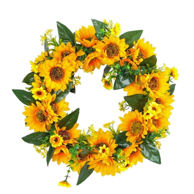 Artificial Flower Wreath Sunflower Wreath Rattan Hoop Front Door Wreath Hanging Ornament for Holiday Wedding Backdrop Home Indoor Outdoor