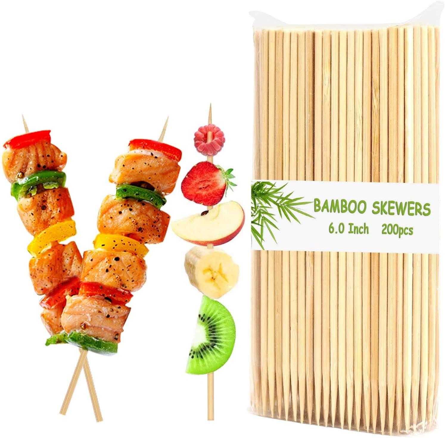 New Bamboo Skewers 200 Sticks For Barbecue BBQ Kebab Fruit Wooden Sticks 10" 