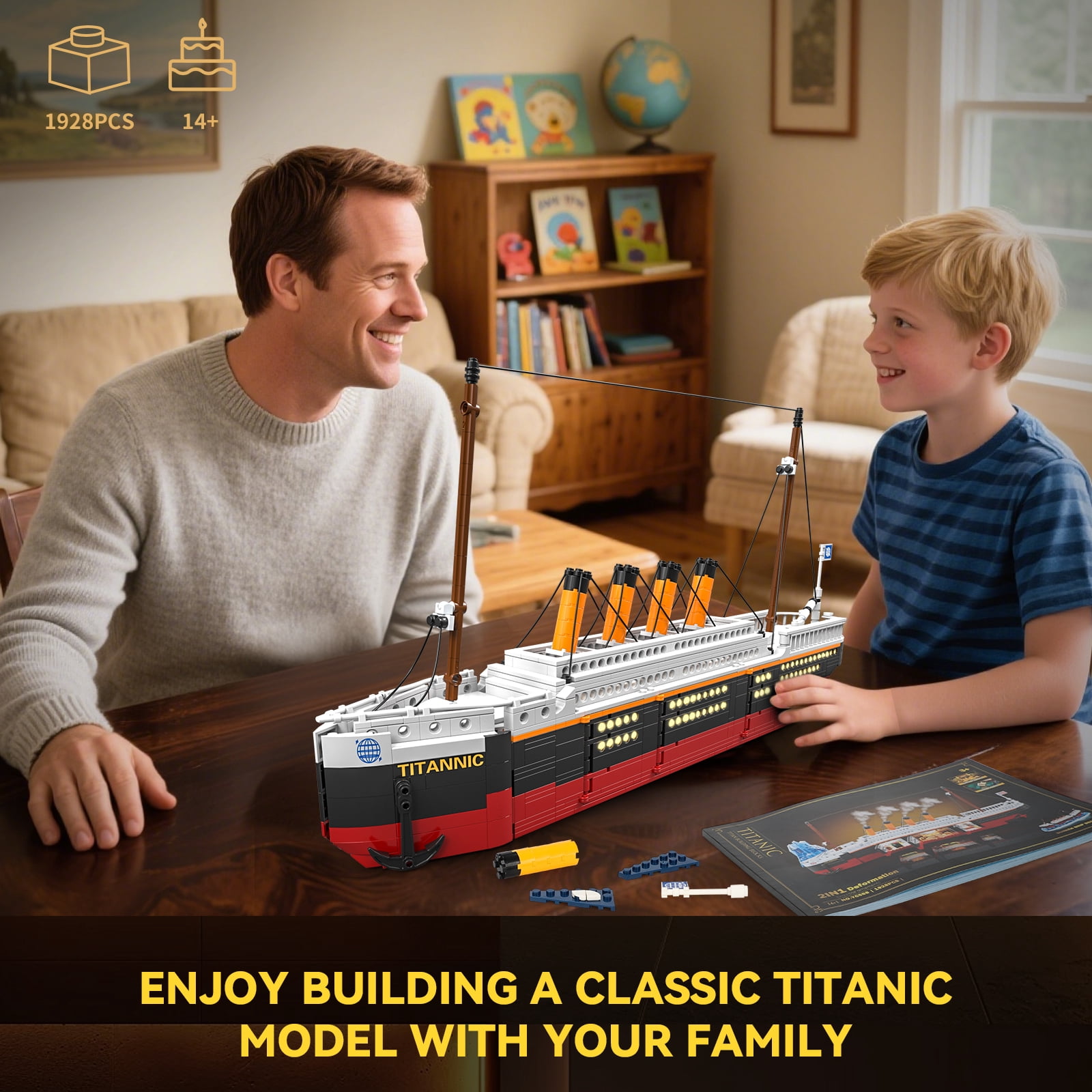 GOQI 2 in 1 Titanic Building Set, Titanic Big Ship Model Building Kit with Lights Bricks and Glacier, 1928 Pieces STEM Construction Toy for Teens Boys Ages 8-14+