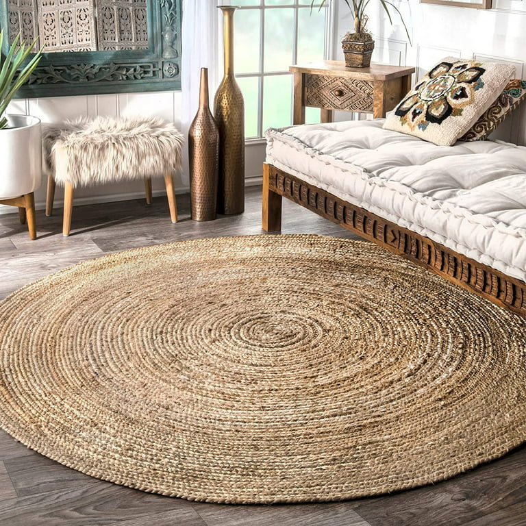 Indian Handmade Braided Multi Color Cotton with Natural Jute Round Rugs ,  Home Decor Carpet Size 2 x 2 Feet Round ( 60 cm x 60 cm)