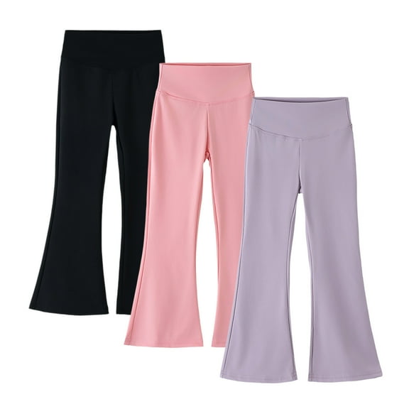 Ugoldhm 3 Pack Girls High Waisted Flare Leggings - Bell Bottom Strethy Yoga Pants for 3-15 Years