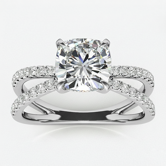 Auory Cushion Cut Moissanite Solitaire Ring – White Gold Plated