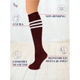 thumbnail image 2 of HUGH UGOLI Women Cotton Knee High Socks with 3 Stripes, Long Dress School Uniform Socks for Girls, Boot Socks, Shoe Size 5-8, Burgundy, 4 Pairs, 2 of 5