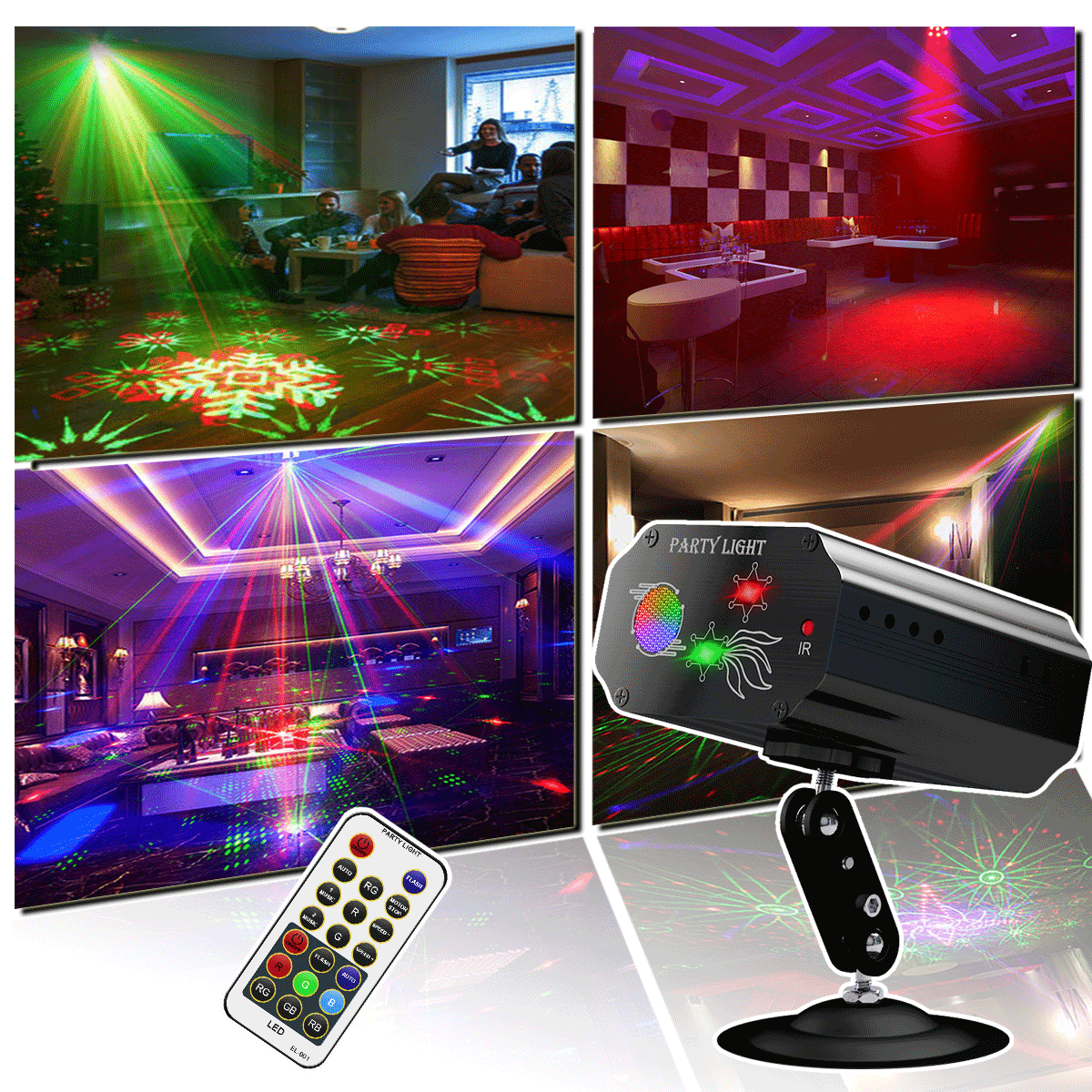DJ Disco Stage Party Lights, LED Sound Activated Light RGB Flash Strobe Projector with Remote Control for Christmas Halloween Decorations Karaoke Pub KTV Bar Dance Gift Birthday Wedding