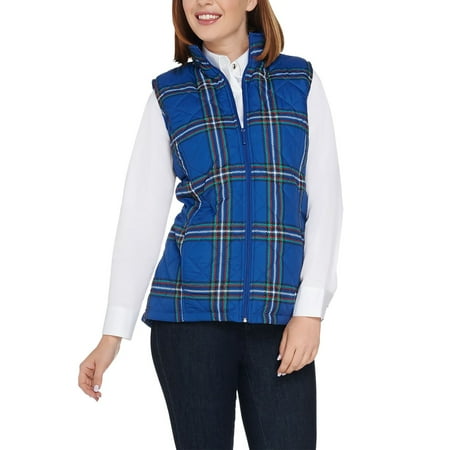 DENIM CO. Size S Quilted Plaid Vest with Fleece Lining ROYAL BLUE