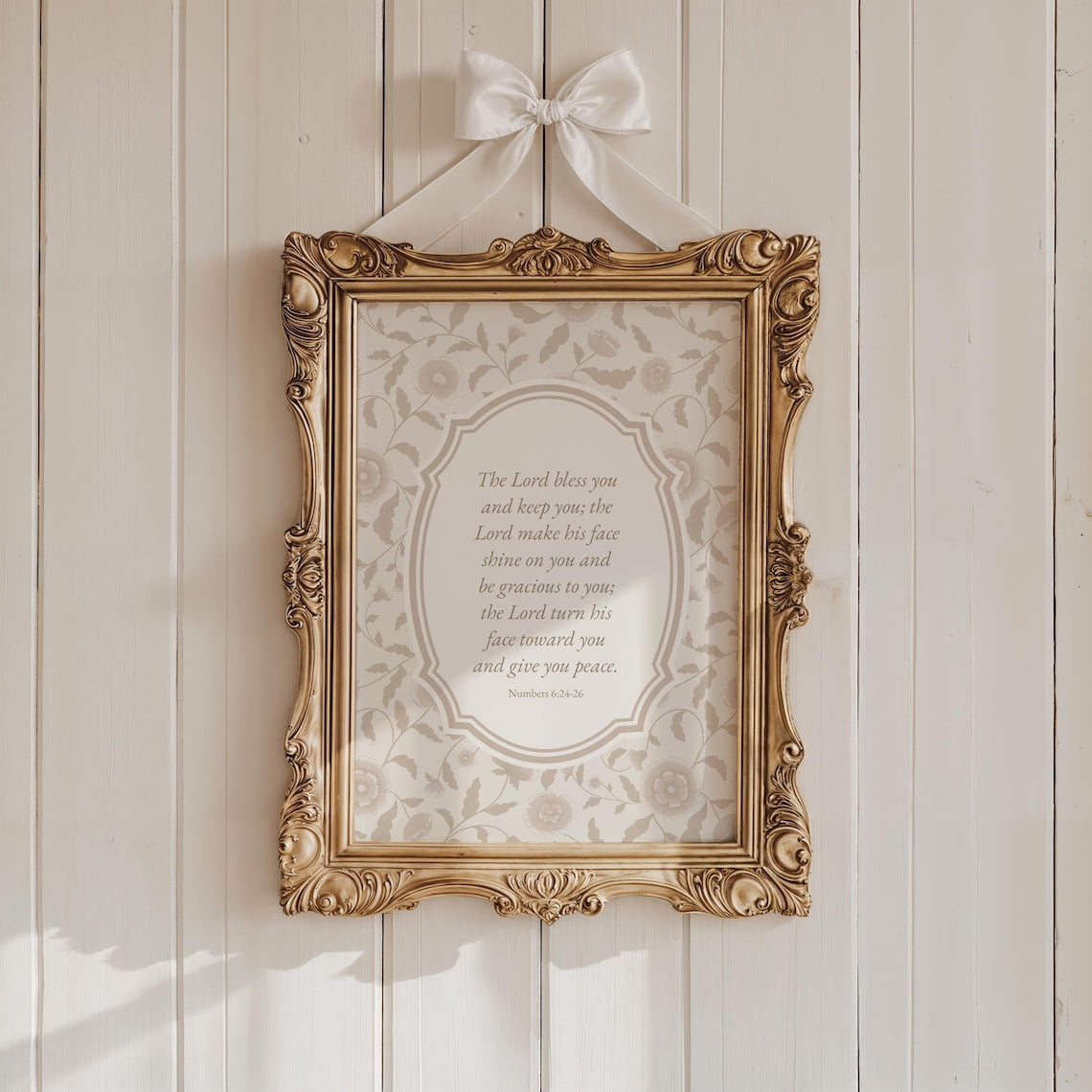 Modroom May The Lord Bless You Vintage Nursery Bible Verse Wall Art Neutral Floral Print Christian Girl Gift For Goddaughter Elegant Biblical Decor Wall Art, Modern Wall Decor, 12x18 UNFRAMED