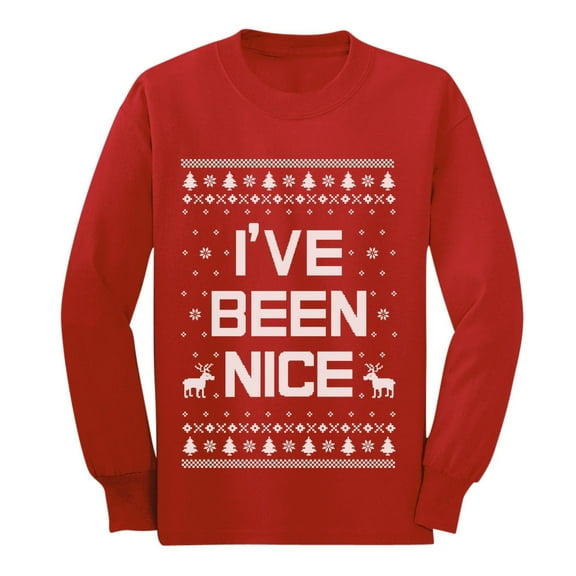 Tstars Boys' Christmas I've Been Nice Ugly Long Sleeve Shirt - Funny Holiday Gift for Kids
