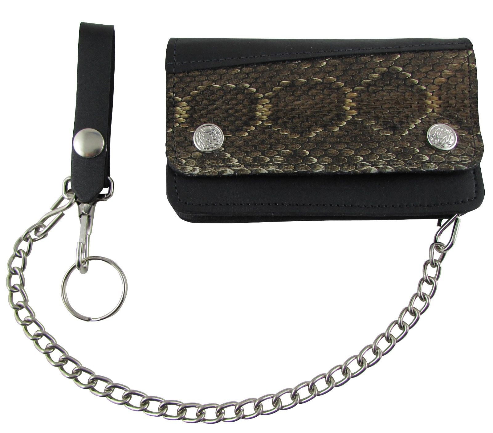 Mascorro Leather - Genuine Diamondback Rattlesnake Skin 6&quot; Bifold Chain Wallet USA Made ...