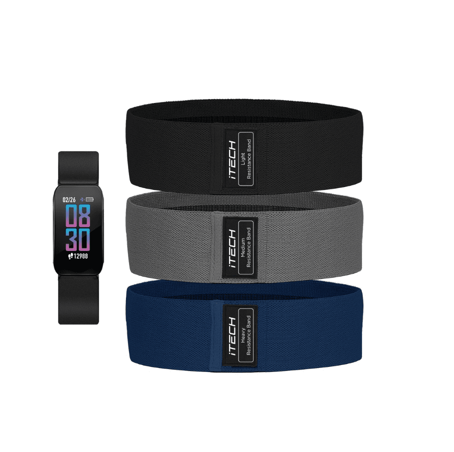 iTECH Active Black Fitness Tracker Bundle with Black, Grey, Navy Print