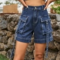thumbnail image 5 of Denim Shorts Women Sevevn Women's Casual Feeling Work Clothes Elastic Belt Pocket Shorts, 5 of 5