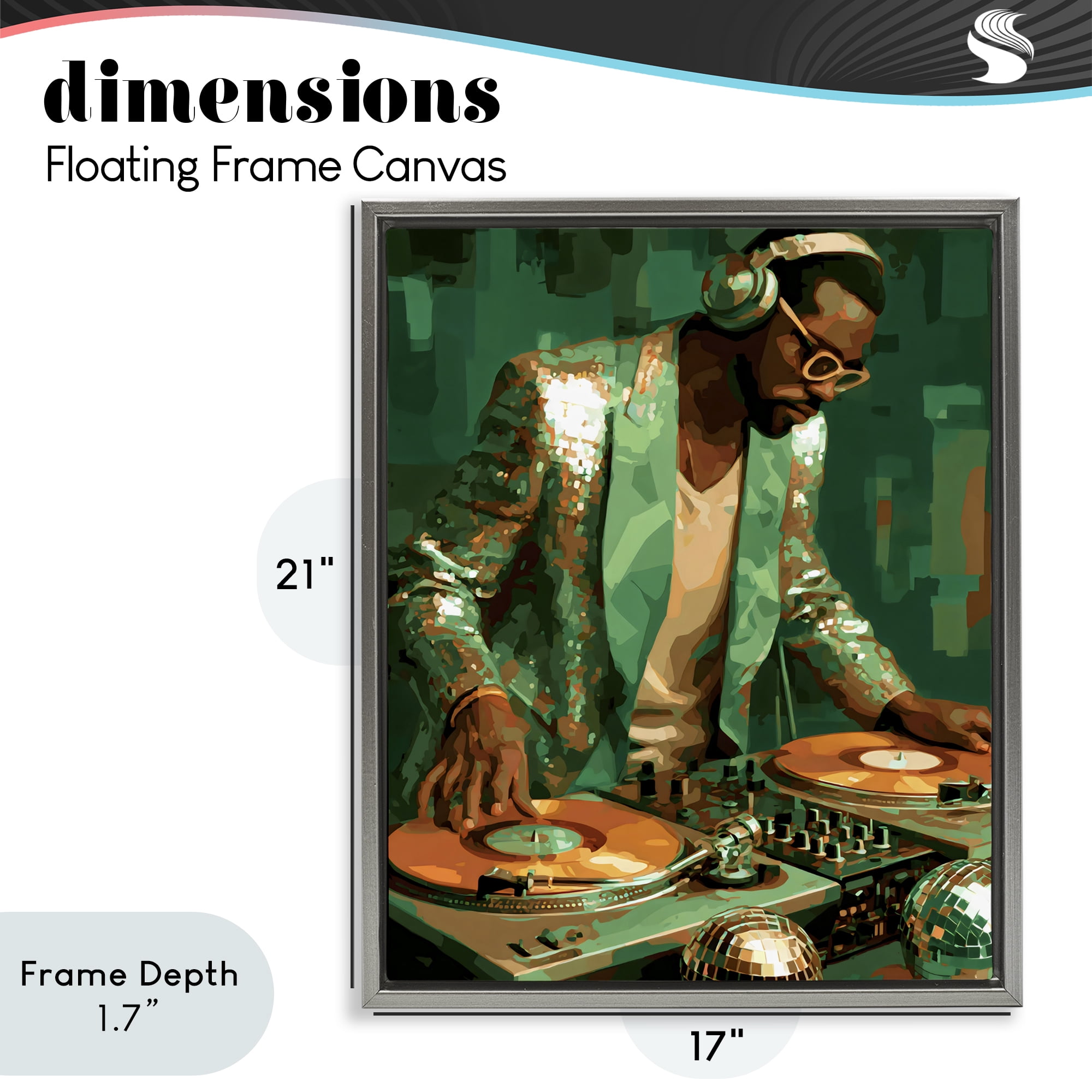 Stupell Industries Green Disco DJ Music Gray Framed Floater Canvas Wall Art, design by Franklyn Gregory