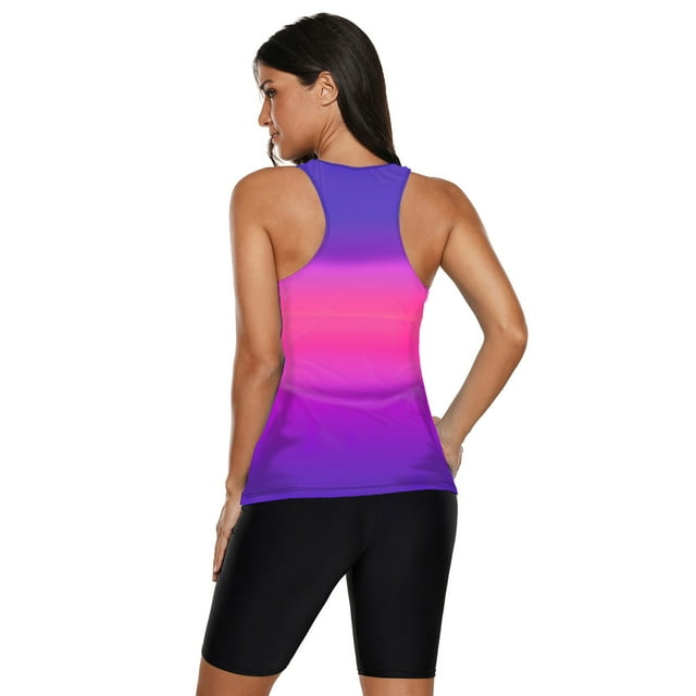 ABPHQTO Bañador tankini con espalda cruzada y estampado de rosas degradadas para mujer