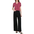 thumbnail image 2 of Suéteres de punto cortos de manga corta con cuello en V para mujeres Inspire Chic, color fucsia, talla S, 2 of 5