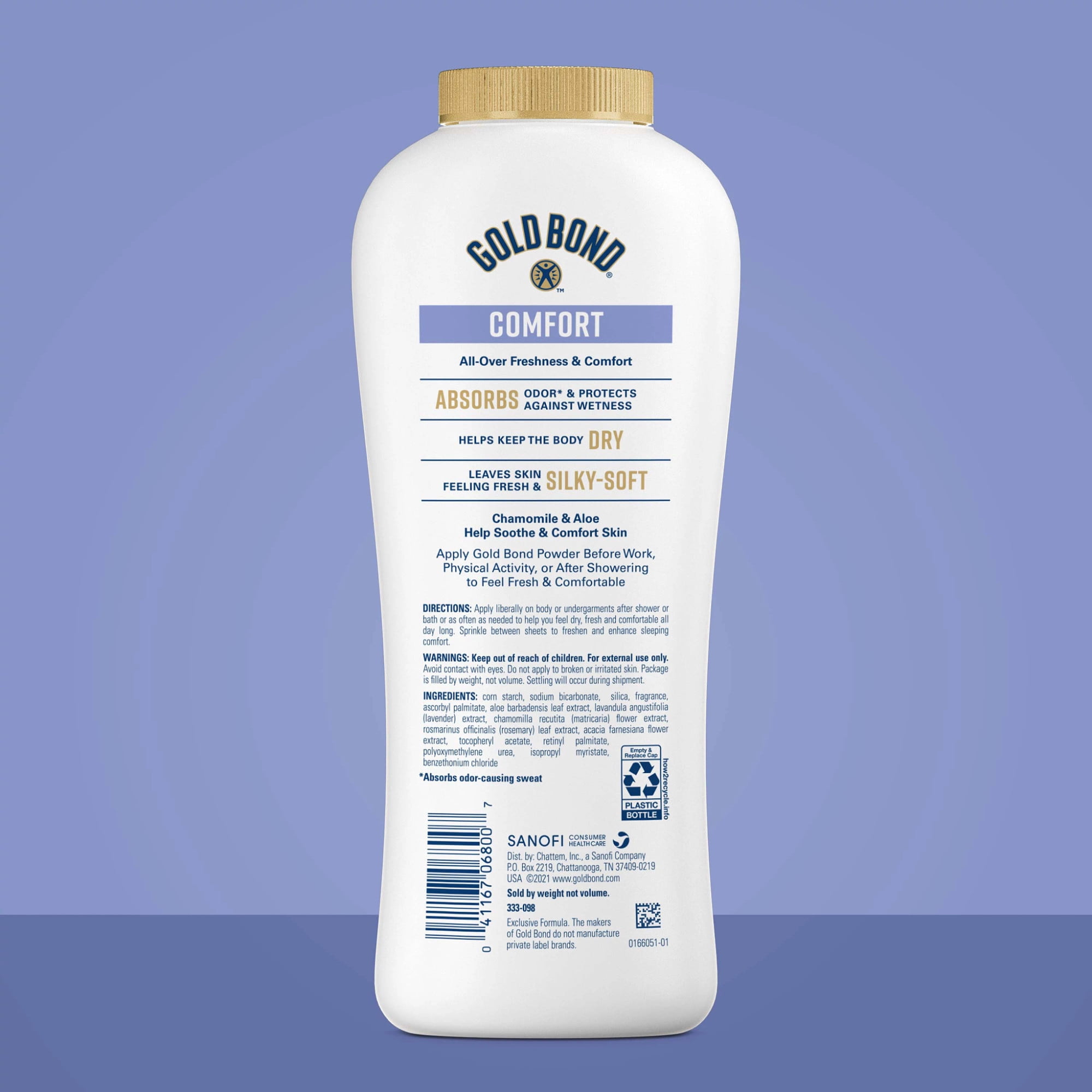 Gold Bond Comfort Body Powder for Men and Women, 10 oz., Talc-Free, Fresh Clean Scent With Aloe and Chamomile