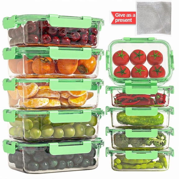 21Pcs Glass Food Storage Containers with Lids, Glass Airtight Meal Prep Container Set for Lunch, Kitchen Pantry Organizers and Storage, Leak Proof
