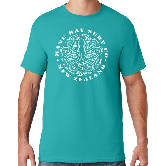 Mens Manu Bay Surf Company WHITE OCTOPUS T-shirt, 4XL Jade