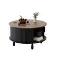 thumbnail image 2 of Strafriture Coffee Table Round Coffee Tables with Storage 30.7" Fluted Center Table for Living Room Modern Wood Table with Sliding Cabinet Door Black, 2 of 13
