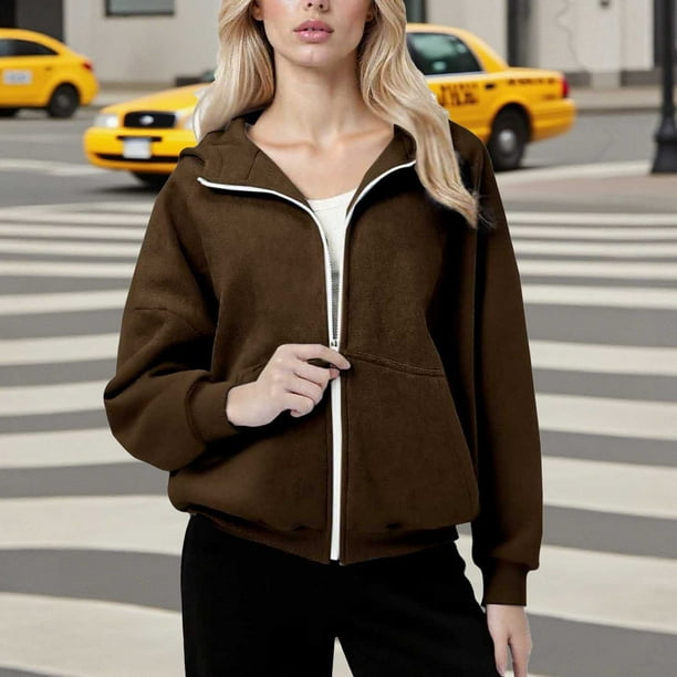 HongQid Hoodies for Women Soft Zip Up Hooded Long Sleeve Casual Oversized Sweatshirt Hooded Tops