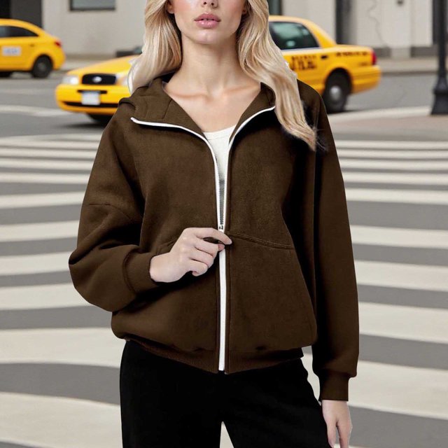 HongQid Hoodies for Women Soft Zip Up Hooded Long Sleeve Casual Oversized Sweatshirt Hooded Tops