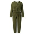 thumbnail image 4 of Long Sleeve Jean Jumpsuits Women Women Elegant Long Sleeve Casual Long Wide Pants Jumpsuits With Pockets Belt, 4 of 7