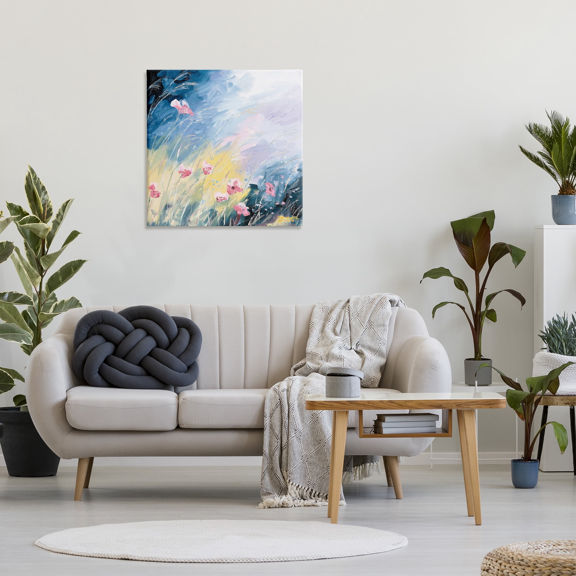 Stupell Industries Flowers with Abstract Ombre Botanical & Floral Painting Gallery Wrapped Canvas Art Print Wall Art, 30 x 30