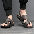 thumbnail image 2 of Sandals for Men with Back Strap Comfortable Beach Summer Leather Walking Flip Flops Orthopedic Slip on Slides, 2 of 7