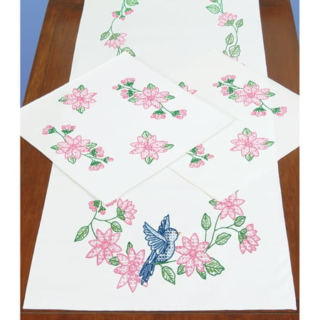 - Jack Dempsey Bird Stamped Dresser Scarf & Doilies Perle Edge