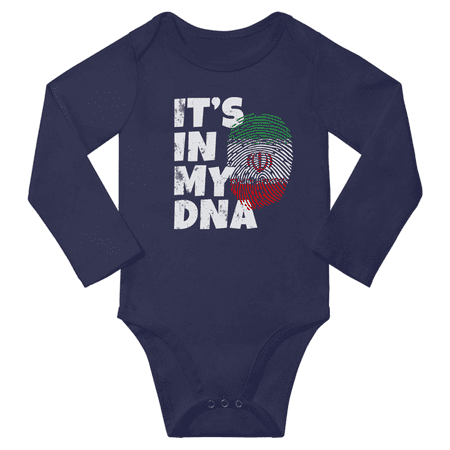 

It s In My Iranian DNA Baby Long Sleeve Bodysuit Unisex Gifts (Navy 12 Months)