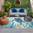 thumbnail image 2 of Teal Green Sea Turtle Outdoor Rug for Patio/Deck/Porch, Non-Slip Large Area Rug 4 x 6 Ft, Coastal Summer Beach Seaweed Indoor Outdoor Rugs Washable Area Rugs, Reversible Camping Rug Carpet Runner, 2 of 8