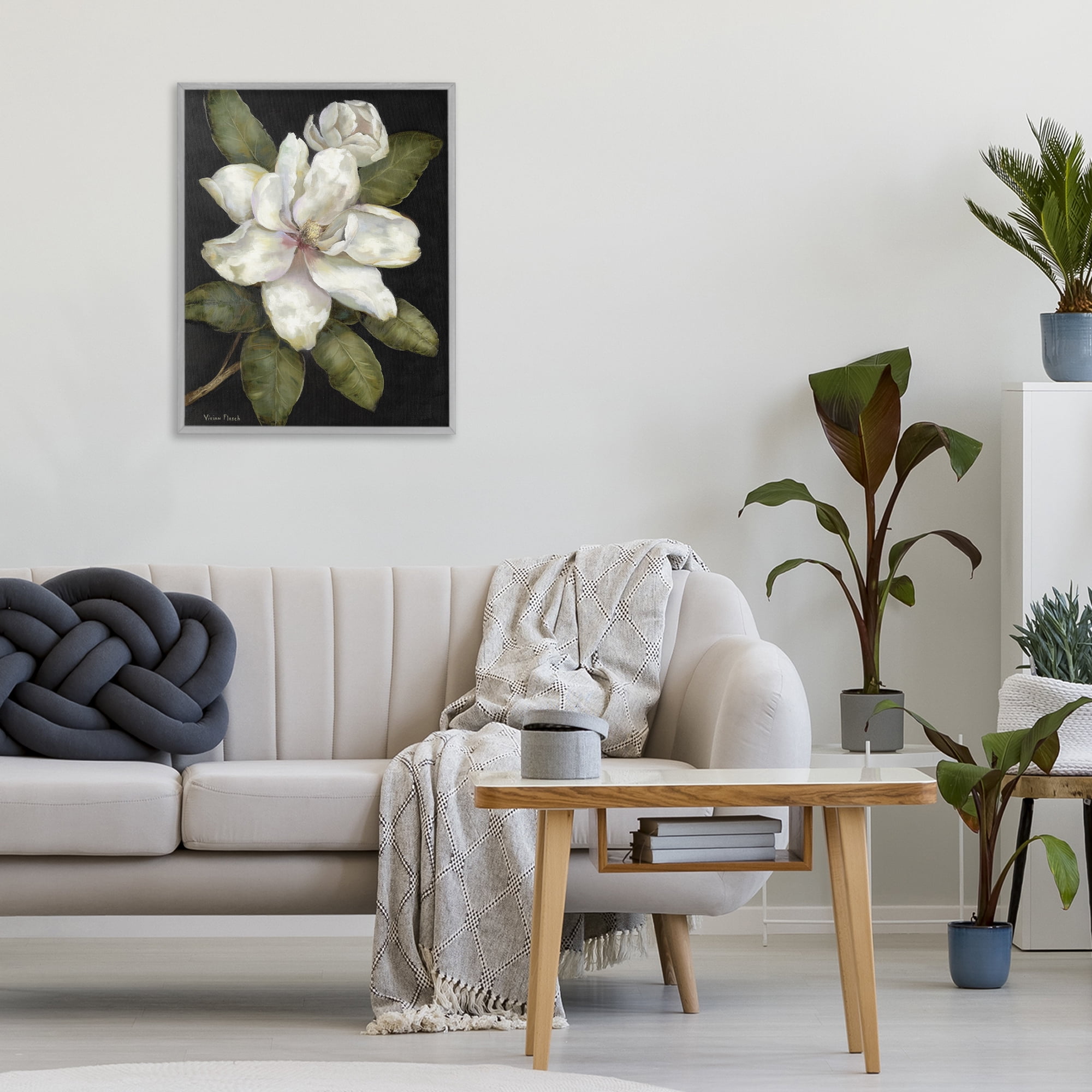 Stupell Industries Budding Magnolia Blooms Gray Framed Giclee Art, design by Nan