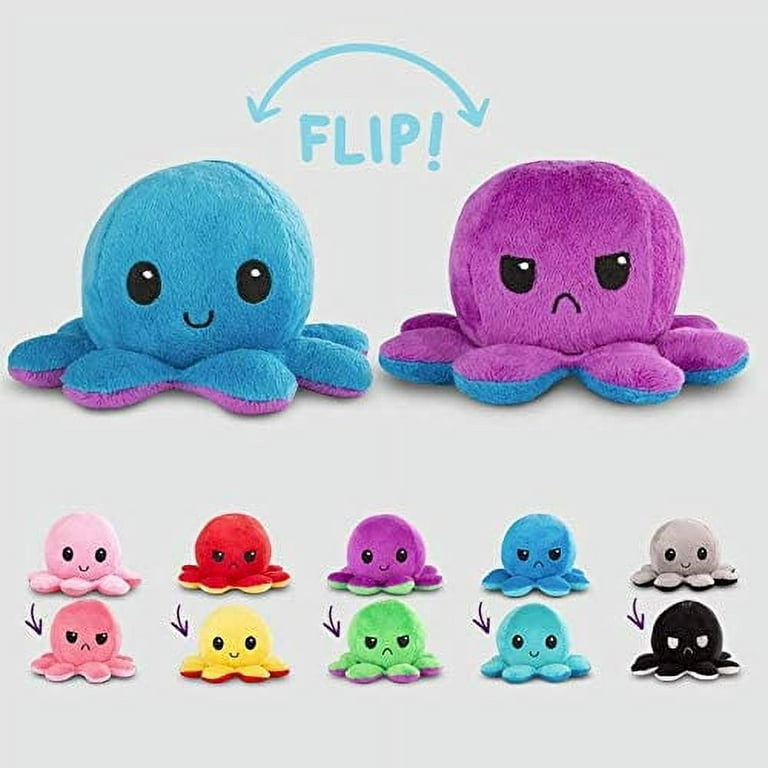 TeeTurtle, The Moody Reversible Octopus Plushie, Patented Design, Sensory Fidget Toy for Stress Relief, Light Purple + Purple, Happy + Angry