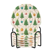 6 Pcs Drink Coasters with Holder 3.94in Woven Coasters for Drinks Christmas Trees and Colorful Balls Coaster Set for Protection Table